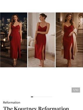 Reformation Red Slip Midi Dress with Side Slit